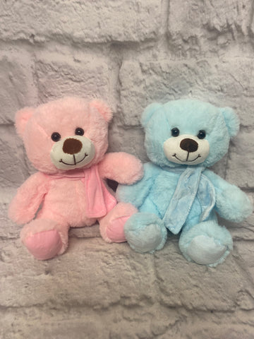 Blue or Pink Teddy Bear with Scarf