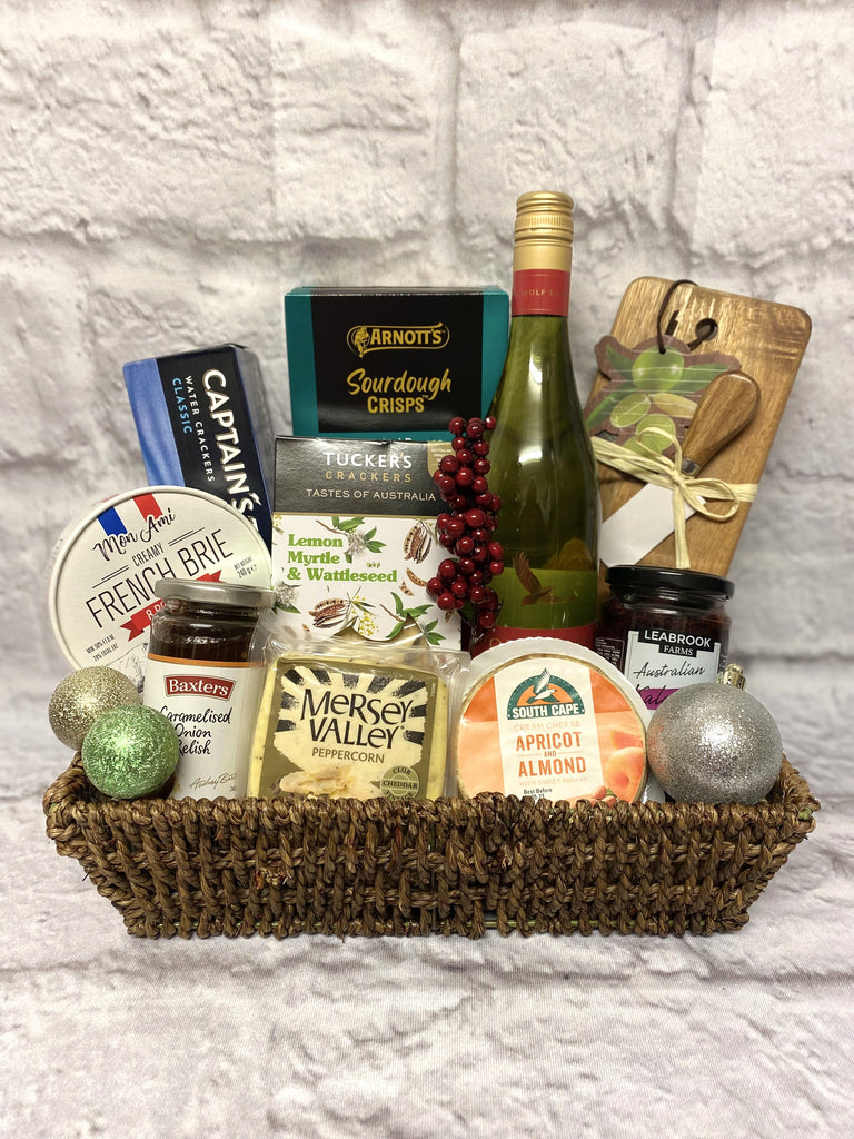 Christmas Gourmet Cheese & Wine Hamper with Cheese Board